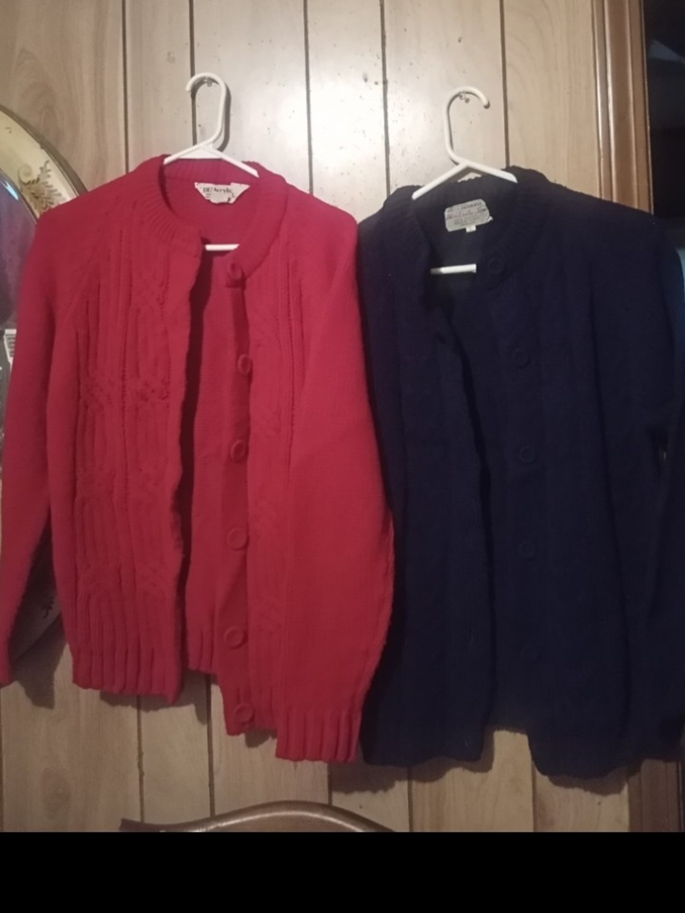 2#bundle Red And Navy Blue Cable-Knit Button Cardigan Sweaters